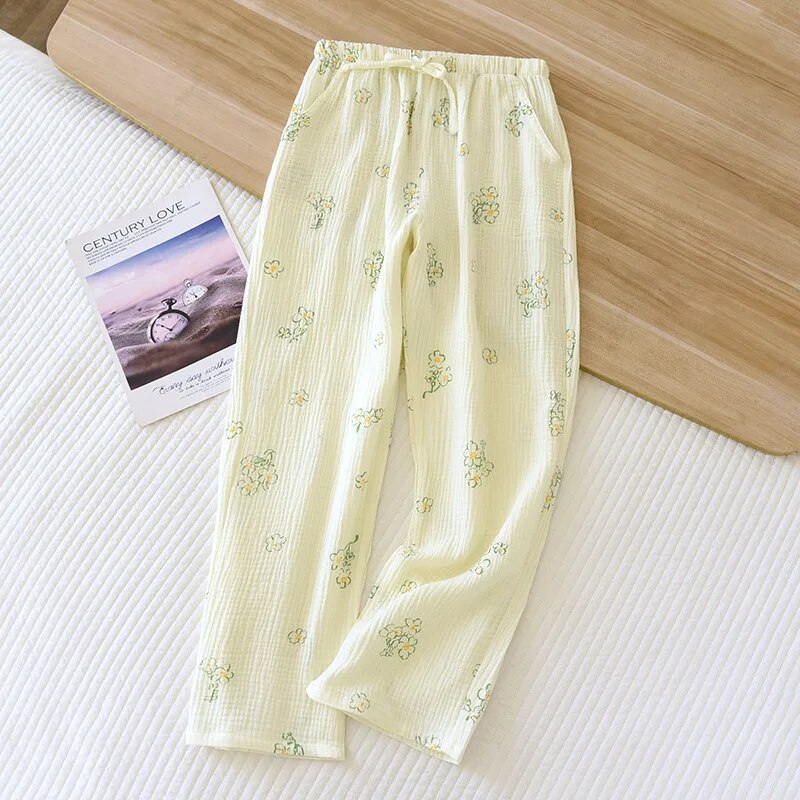 Damen-Pyjamahose, Blumenmuster, leichtes Material-5