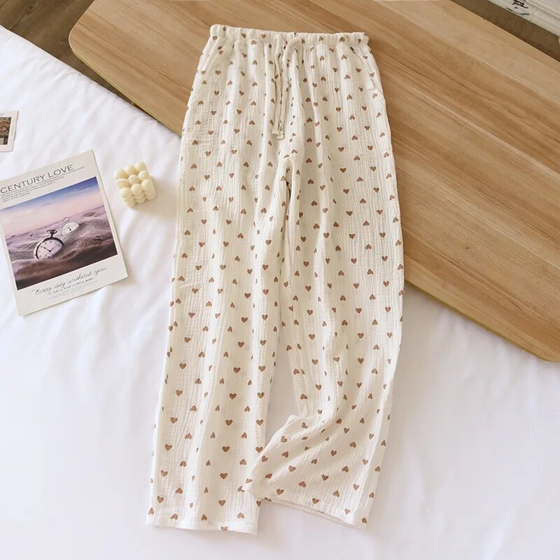 Damen-Pyjamahose, Blumenmuster, leichtes Material-3