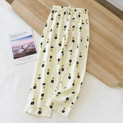 Damen-Pyjamahose, Blumenmuster, leichtes Material-4