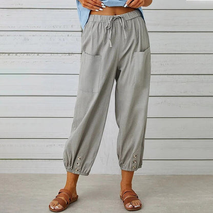 Stylische Damenhosen – locker geschnittene, gerade Passform, hohe Taille, 100% Baumwolle-1