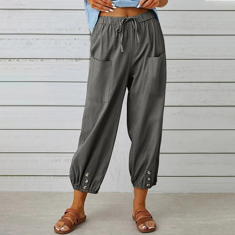 Stylische Damenhosen – lockere, gerade High-Waist-Hosen aus 100% Baumwolle-3