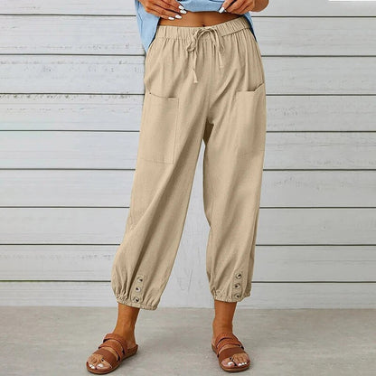 Stylische Damenhosen – locker geschnittene, gerade Passform, hohe Taille, 100% Baumwolle-4