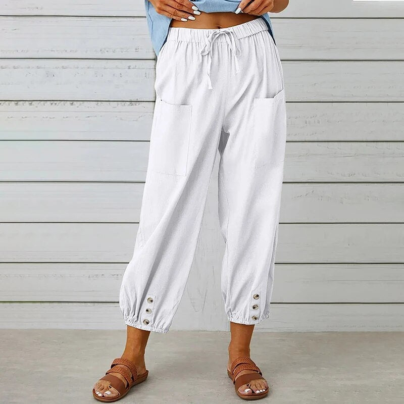 Stylische Damenhosen – lockere, gerade High-Waist-Hosen aus 100% Baumwolle-5