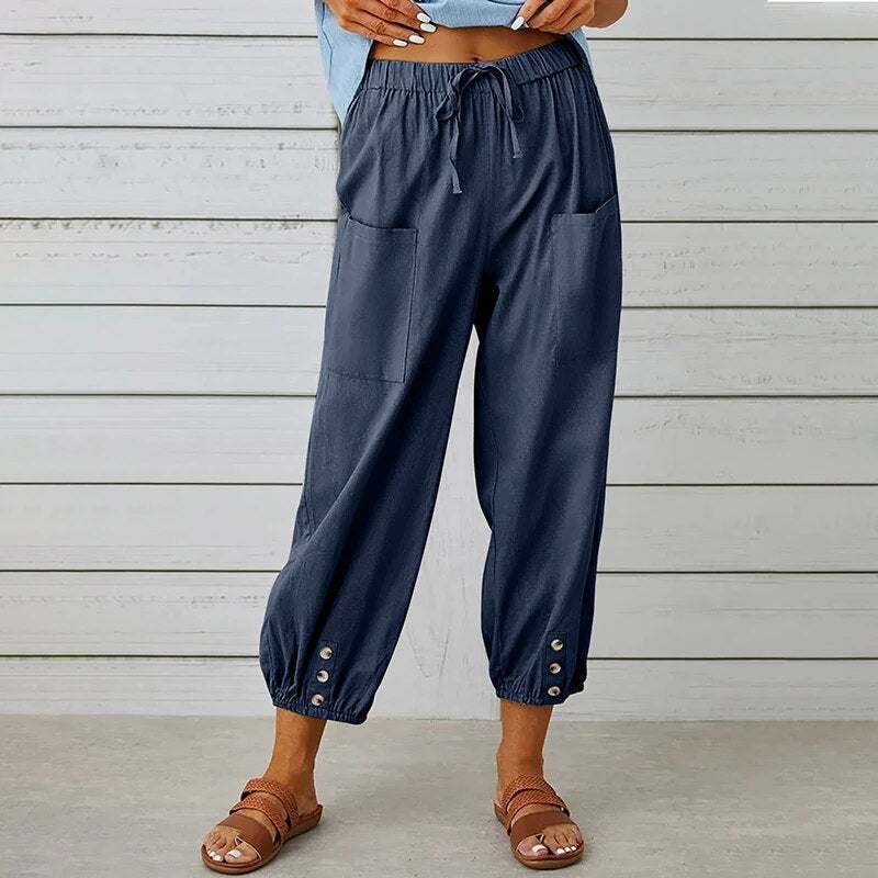 Stylische Damenhosen – lockere, gerade High-Waist-Hosen aus 100% Baumwolle-6