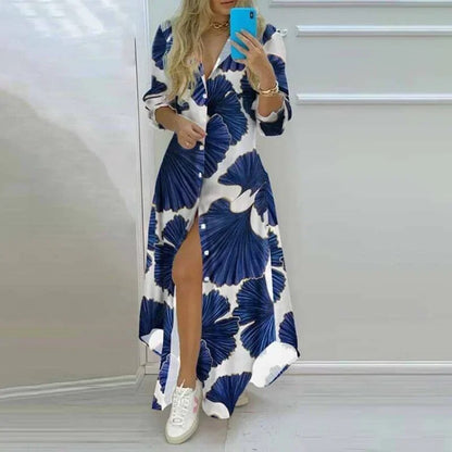 Variant image for Damen-Maxikleid, Boho-Stil, weicher Polyester, V-Ausschnitt, lange Ärmel-19