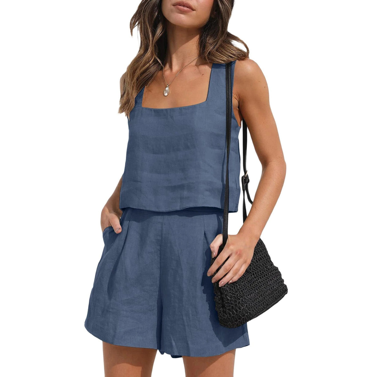 Damen Trägerweste und Freizeitshorts in Baumwolle für Sommerkleidung-6