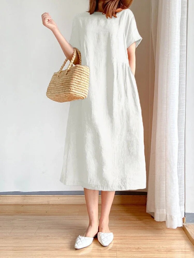 Damen-Sommerkleid, oversized, A-Linien, aus Leinen-1
