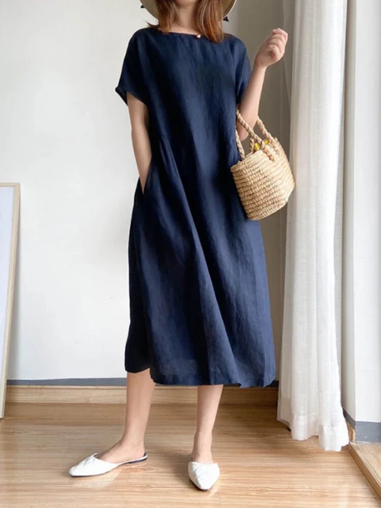 Damen-Sommerkleid, oversized, A-Linien, aus Leinen-5