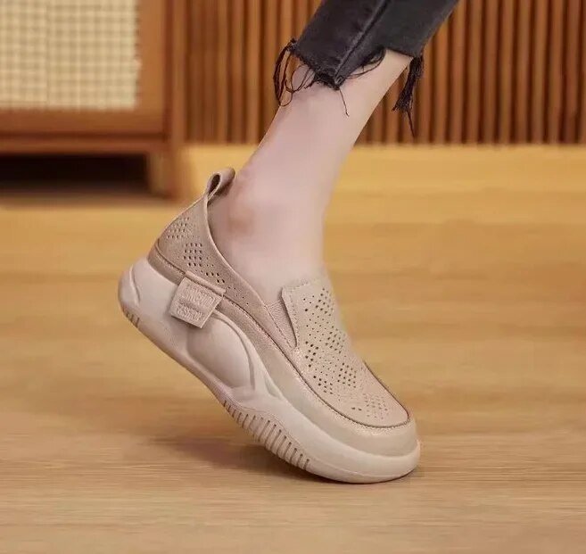 Damen-Flachschuhe, atmungsaktiv, Kunstleder, dicke Sohle-1