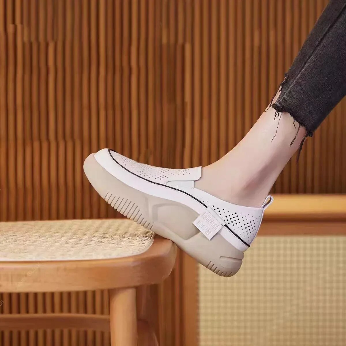 Damen-Flachschuhe, atmungsaktiv, Kunstleder, dicke Sohle-3
