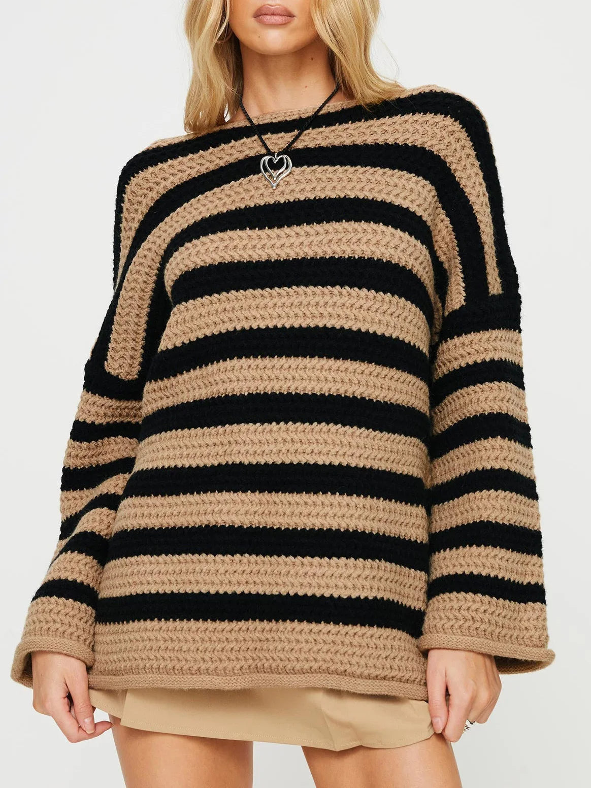 Damen-Strickpullover, gestreifte lockere Passform, weiches Material-1
