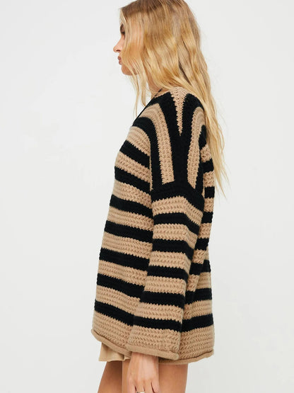 Damen-Strickpullover, gestreifte lockere Passform, weiches Material-4