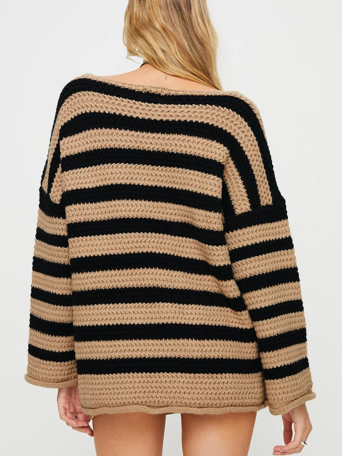 Damen-Strickpullover, gestreifte lockere Passform, weiches Material-5