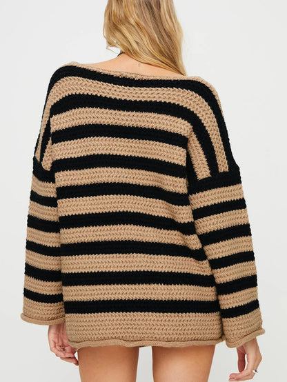 Damen-Strickpullover, gestreifte lockere Passform, weiches Material-5