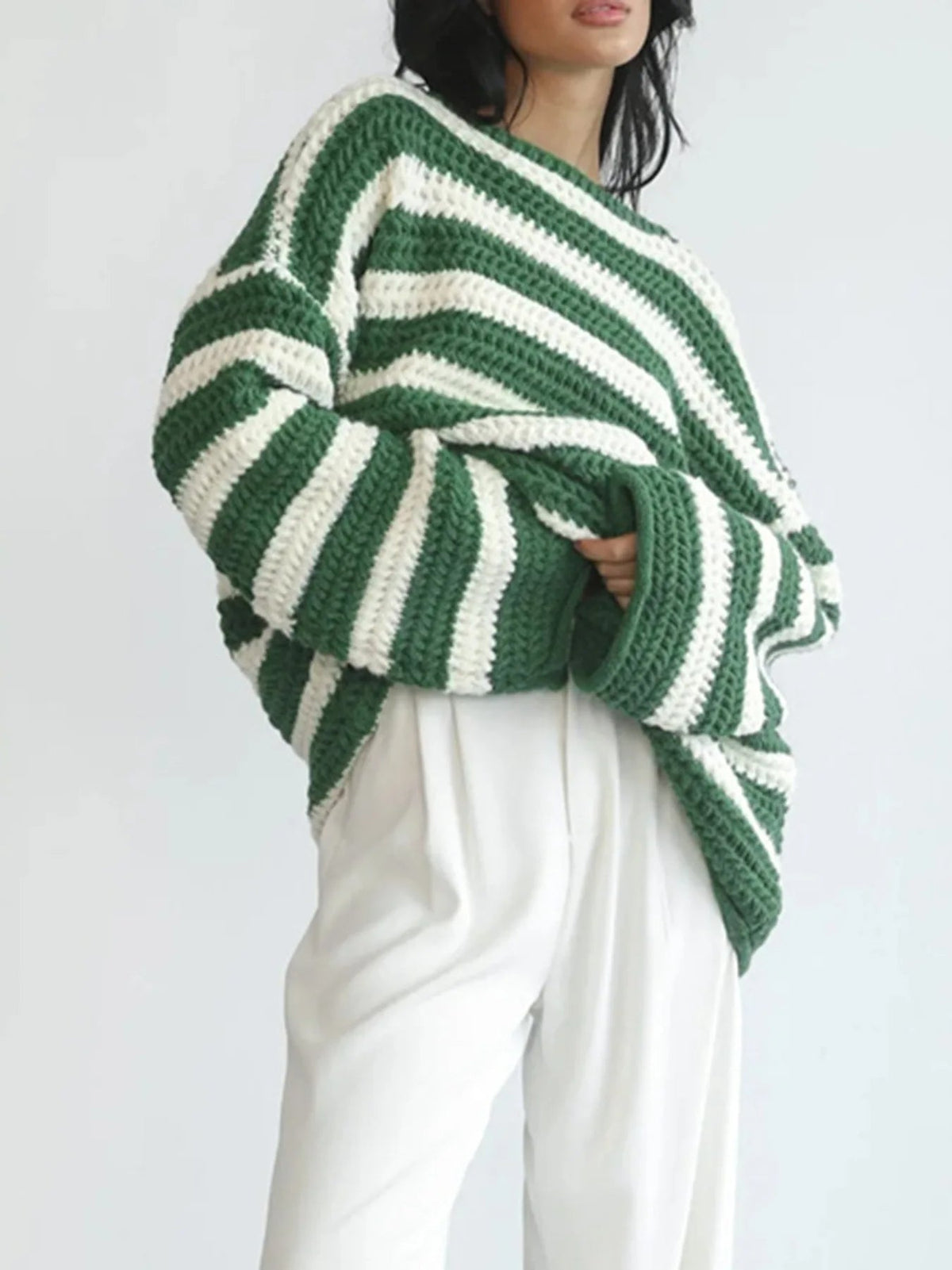 Variant image for Damen-Strickpullover, gestreifte lockere Passform, weiches Material-2