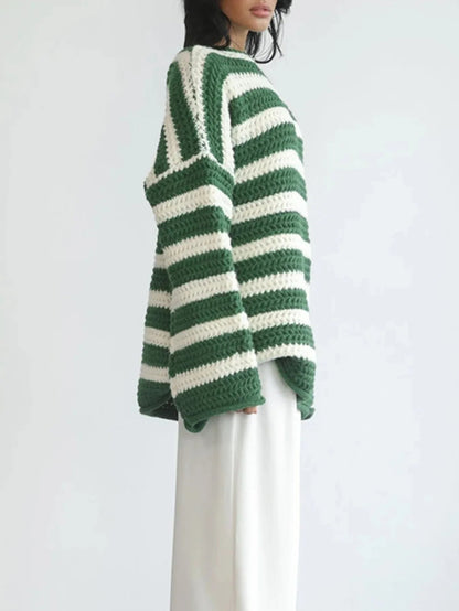 Damen-Strickpullover, gestreifte lockere Passform, weiches Material-6