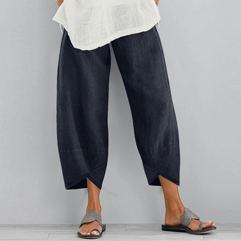 Damen-Hose, mit elastischem Bund, asymmetrisch, locker, Bein, Polyester-3