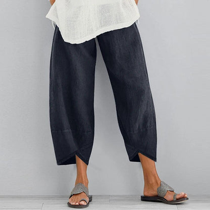 Damen-Hose, mit elastischem Bund, asymmetrisch, locker, Bein, Polyester-3