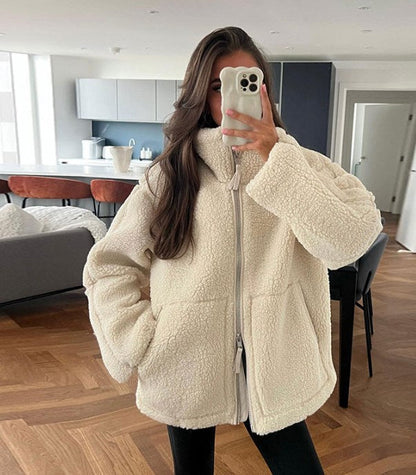 Damen Winterjacke Lang Teddy-Material Weich und warm 3