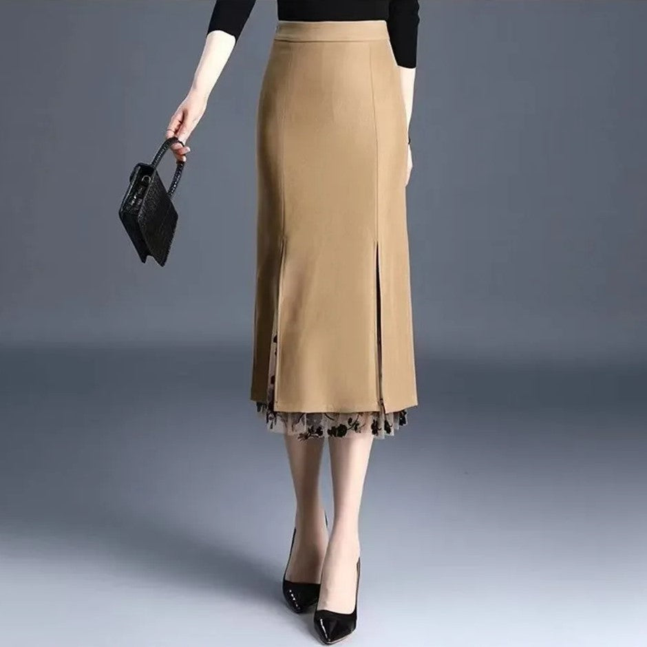 Damen-ausgestellter Midirock mit Blumenkante, Polyester 3