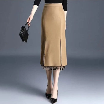 Damen-ausgestellter Midirock mit Blumenkante, Polyester 3