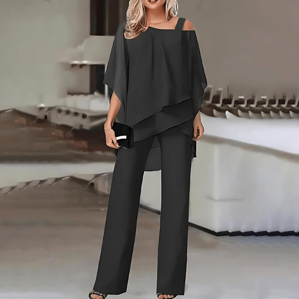 Damen-Off-Shoulder-Set, geschichtetes Top, leichte Hose-1
