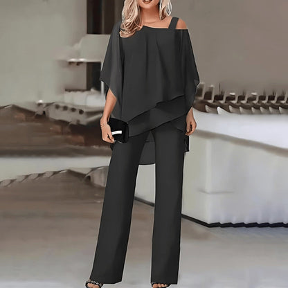 Damen-Off-Shoulder-Set, geschichtetes Top, leichte Hose-1