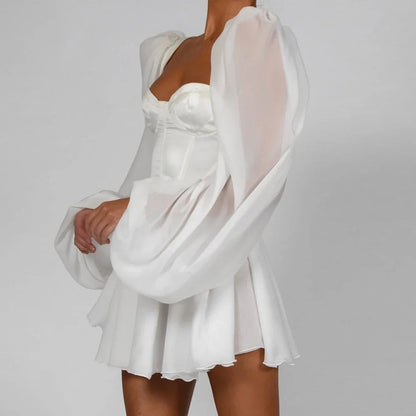 Damenkleid Mini Puffärmel Satin Feine Damenkleider-5