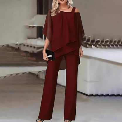 Damen-Off-Shoulder-Set, geschichtetes Top, leichte Hose-5