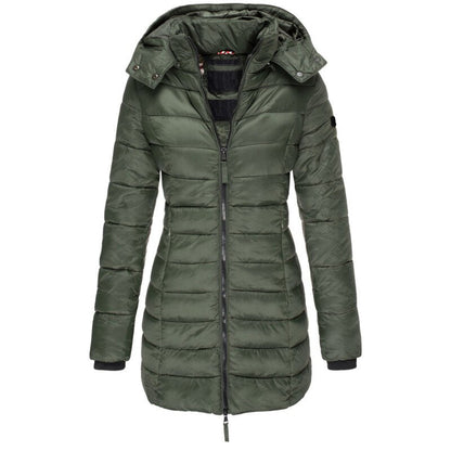Damen-Daunenjacke mit Kapuze und Reißverschluss aus Polyester-4
