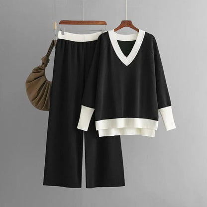 Variant image for Damen-Set mit langärmeligem Pullover und Hose, V-Ausschnitt, weiches Polyester-2
