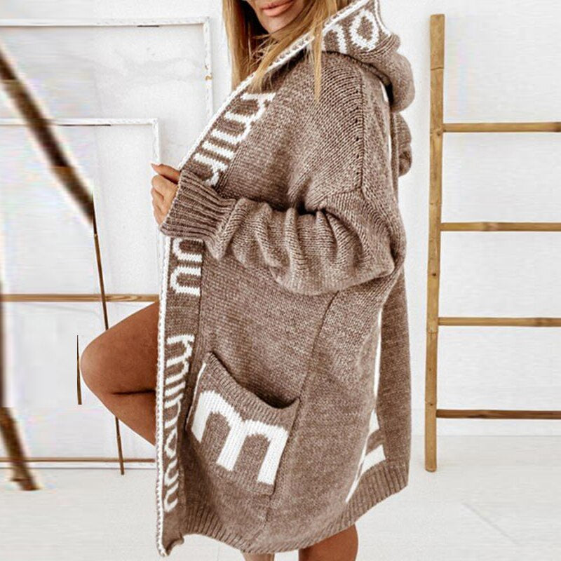 Damenstrickjacke Hoodie Bestickt Weicher Strick-2