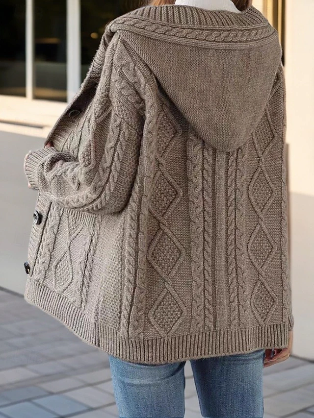 Damen-Strickjacke, lässiges Design, weiche Mischung, mit Rautenstich-3