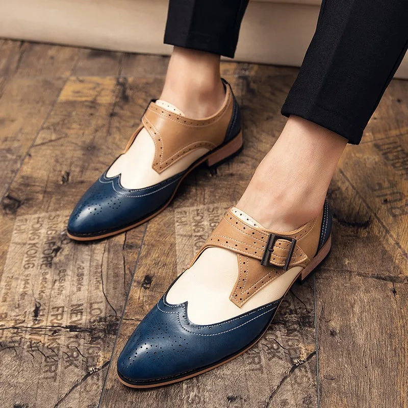 Herren-Monk-Schuhe, Schnalle, Leder, Lochmuster-4