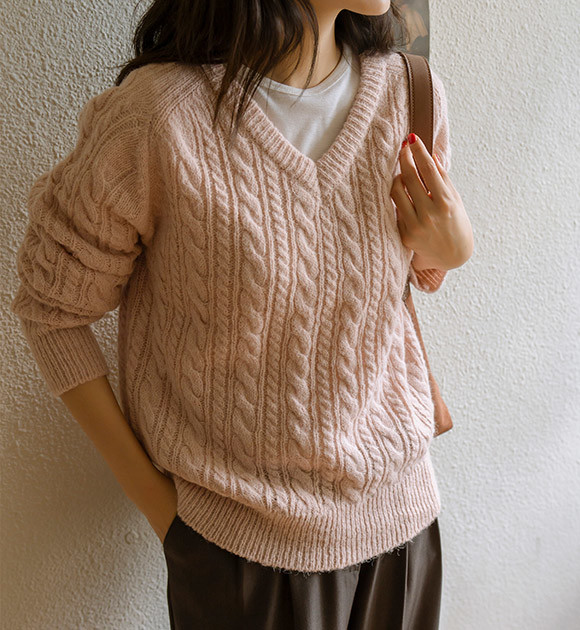 Variant image for Damen-V-Ausschnitt-Pullover, leicht gestrickt, weicher Mix-1