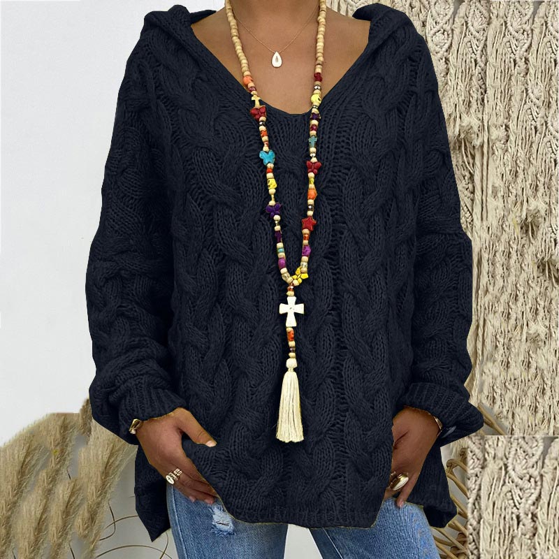 Damen-Hoodie, Zopfstrick, weiche Acryl-Mischung-4
