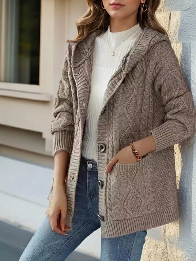 Damen-Strickjacke, lässiges Design, weiche Mischung, mit Rautenstich-5