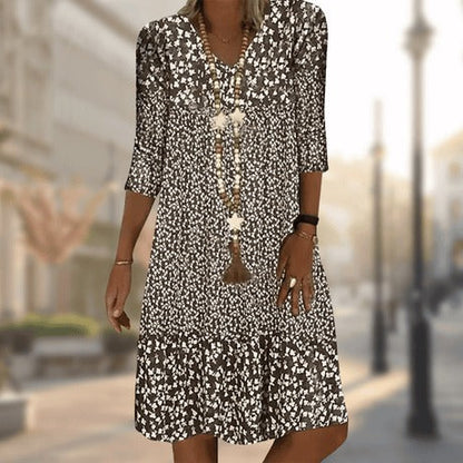 Variant image for Damen-Blumenmuster-Kleid, drei, Viertel, Ärmel, Polyester-15
