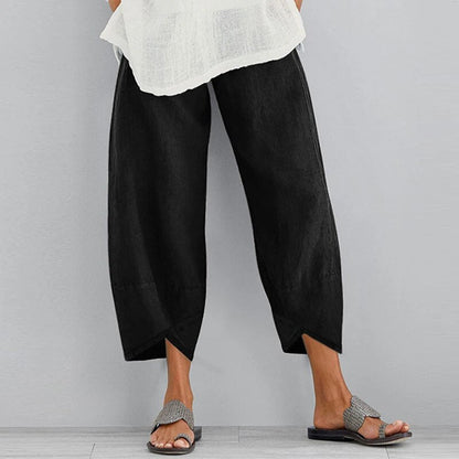 Damen-Hose, mit elastischem Bund, asymmetrisch, locker, Bein, Polyester-2