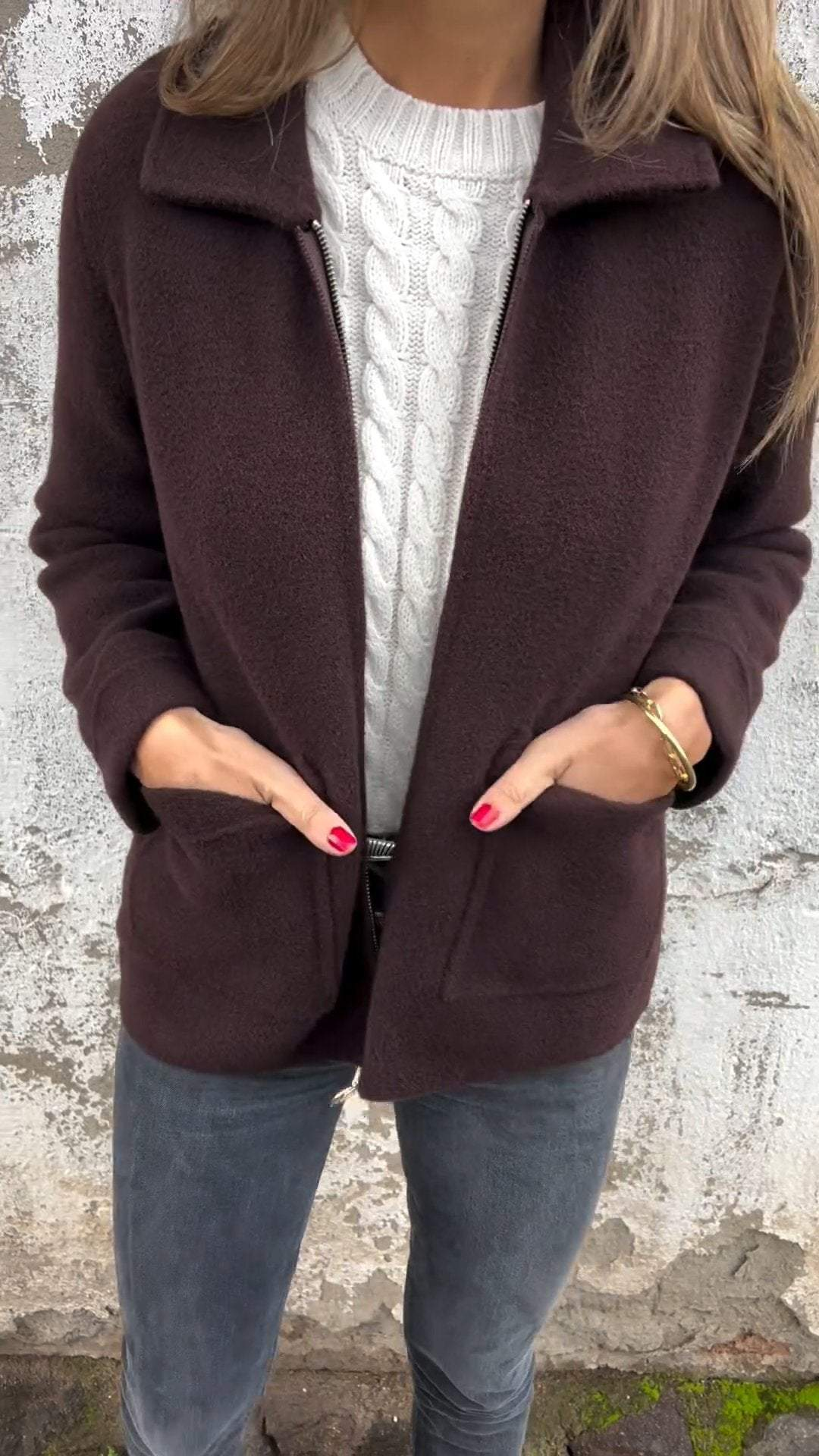 Damen Winterjacke Reißverschluss Fleece Weich und bequem-4