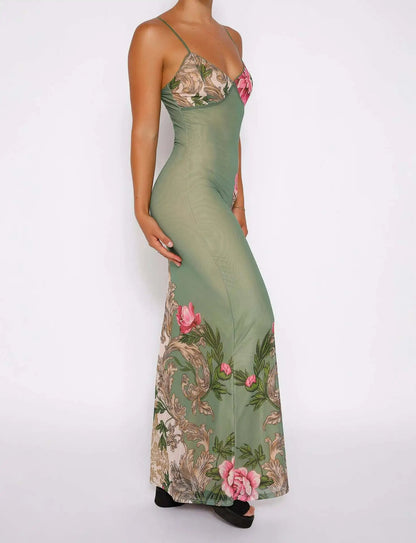Damen-Maxikleid mit Blumenmuster und V-Ausschnitt aus 100% Polyester 2