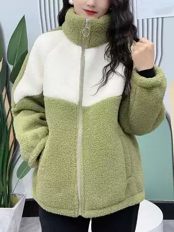 Damen-Fleecejacke, modernes Design, Fleece, mit hoher Kragen und Reißverschlusstaschen-1