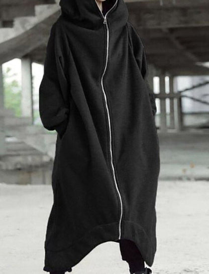 Damen-Mantel Lang Fleece mit Kapuze Elegantes Design-4
