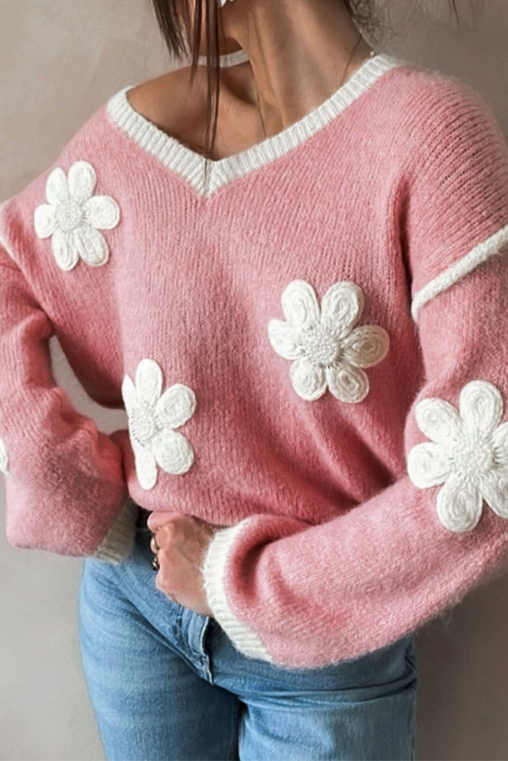 Damen-Strickpullover, mit Blumenmuster, aus weichem Material-2