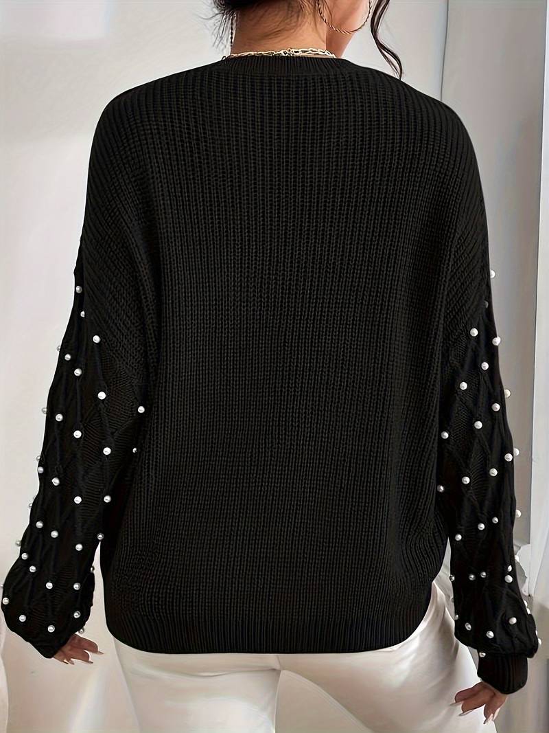 Damen-Strickpullover, mit Perlendetails, weiches Acryl 2