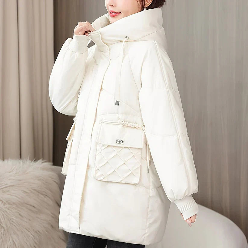 Damen-Pufferjacke, lang, sportlich, bequeme Stoffmischung-3