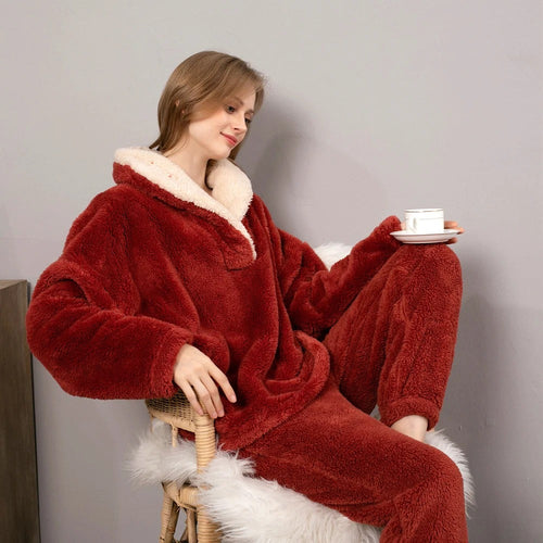 Damen-Loungewear-Set, Lässiges Fleece, mit Kapuze-1