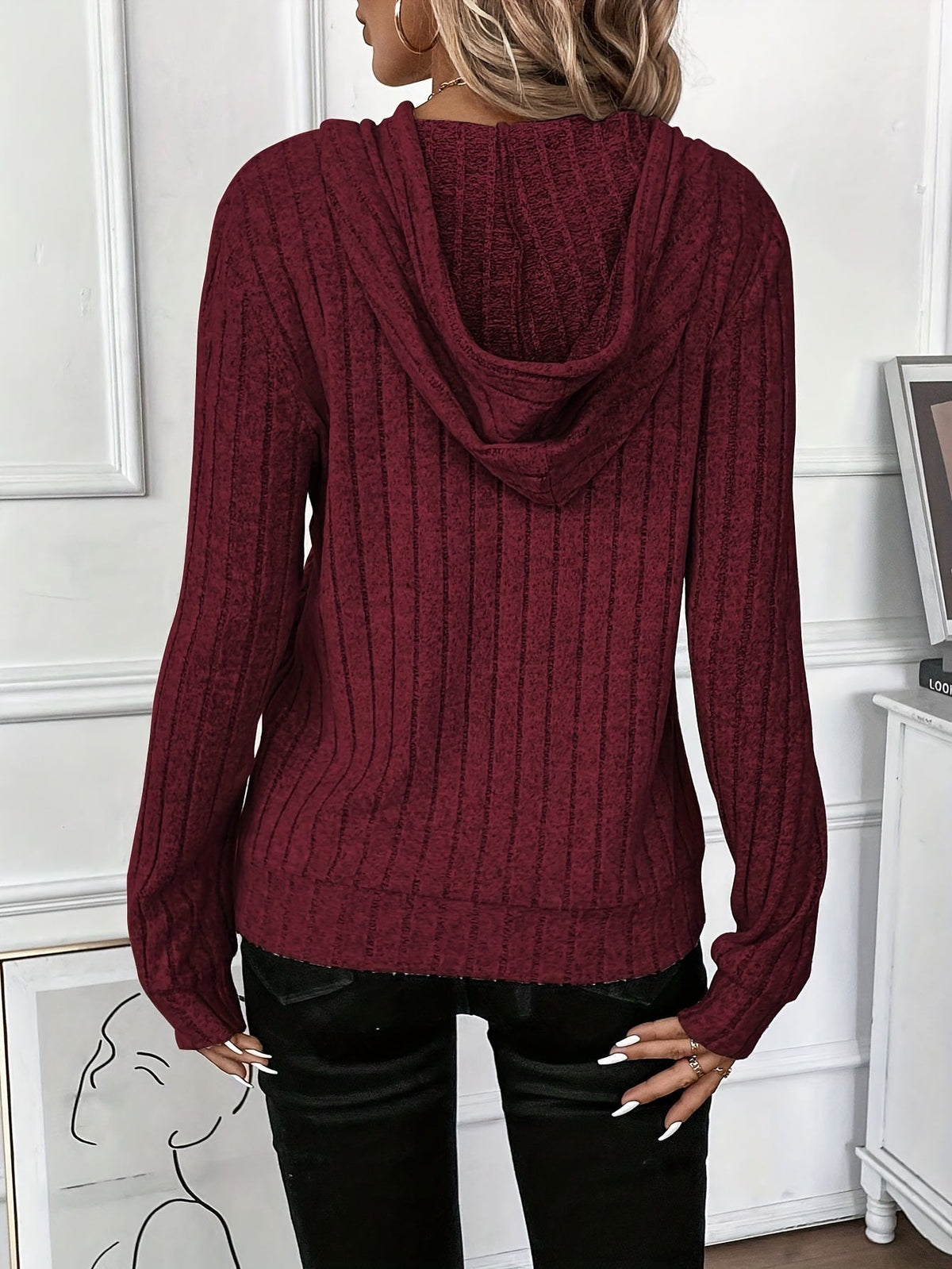 Damen-Hoodie im Ripp-Design aus 100% Baumwolle 5