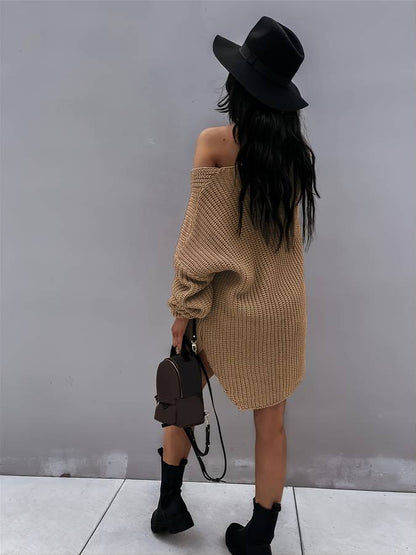 Damen-Midikleid, oversizedes Strickdesign, für lässiger Stil 5