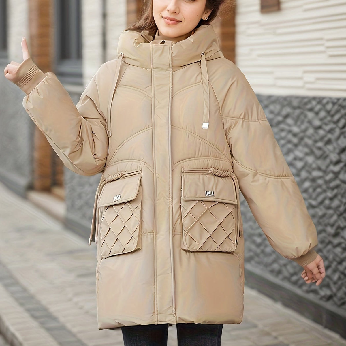 Damen-Pufferjacke, lang, sportlich, bequeme Stoffmischung-4